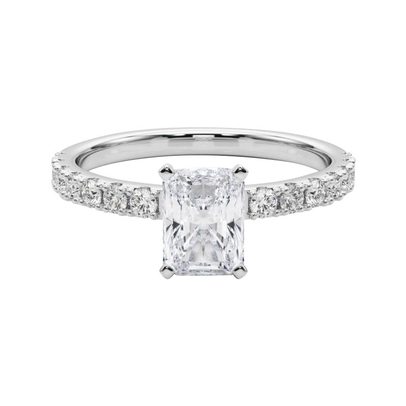 GIA 2ct Solitario radiante con mezza eternità Anello con diamanti in oro bianco 18 carati