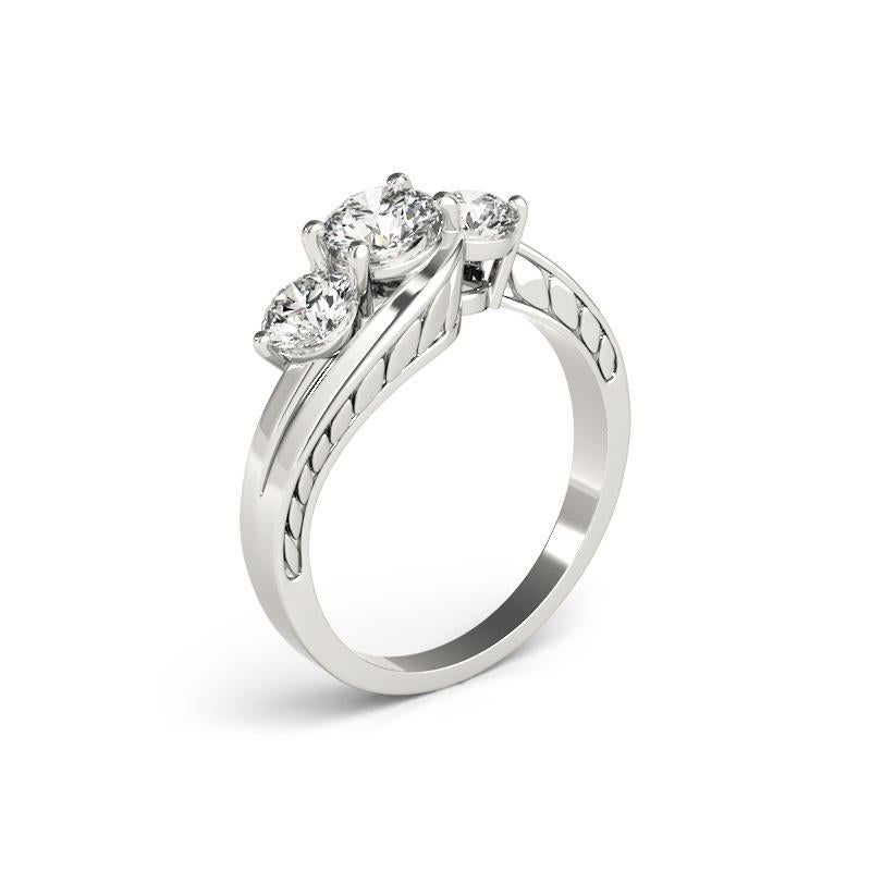 GIA 2ct Round 3-Stone Engraved Curved Shank  Diamantring Damen im Angebot