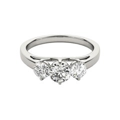 GIA 2ct Round 3-Stone Shared Prong Trellis 18K White Gold Diamond Ring