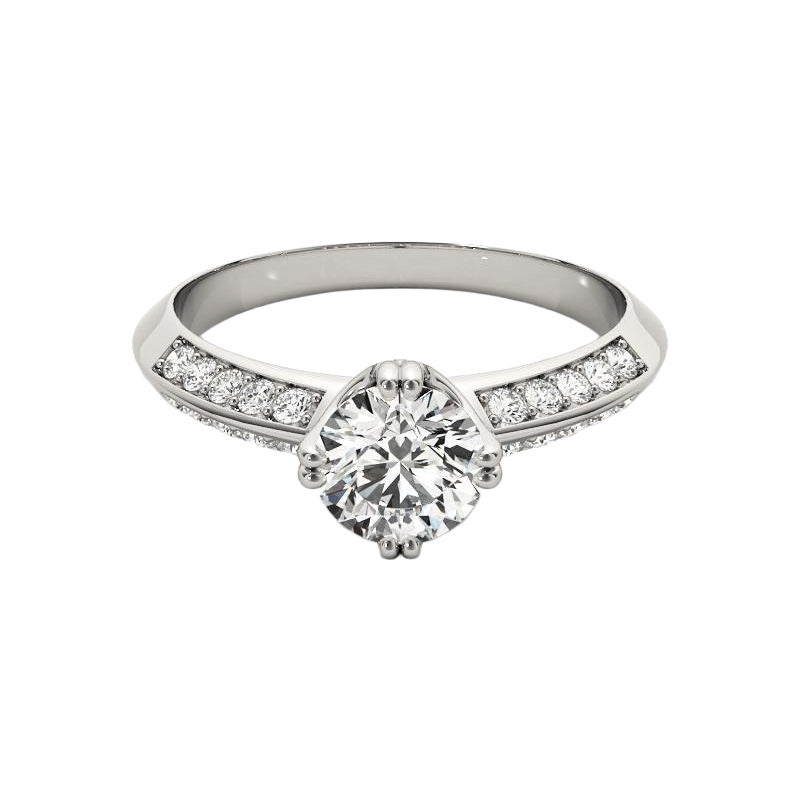 GIA 2ct Round Double Channel Knife Edge Band 18K Weißgold Diamantring