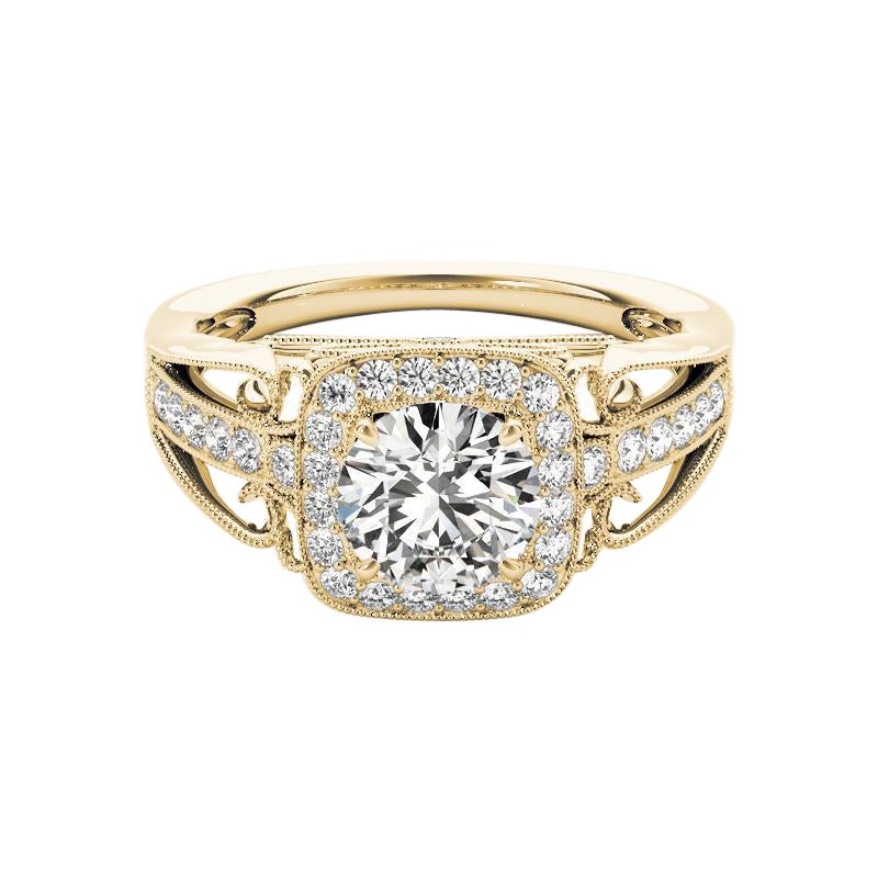 GIA 2ct Anello con diamante rotondo a fiore con cuscino a raggiera in oro giallo 18 carati