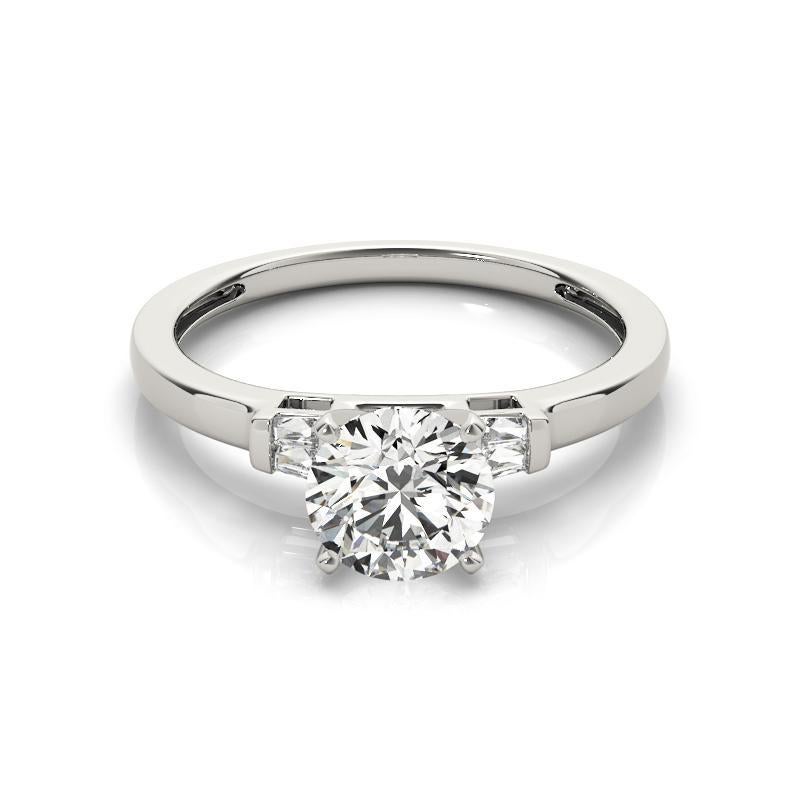 GIA 2ct Round Solitaire & Invisible Baguette 18K White Gold Diamond Ring