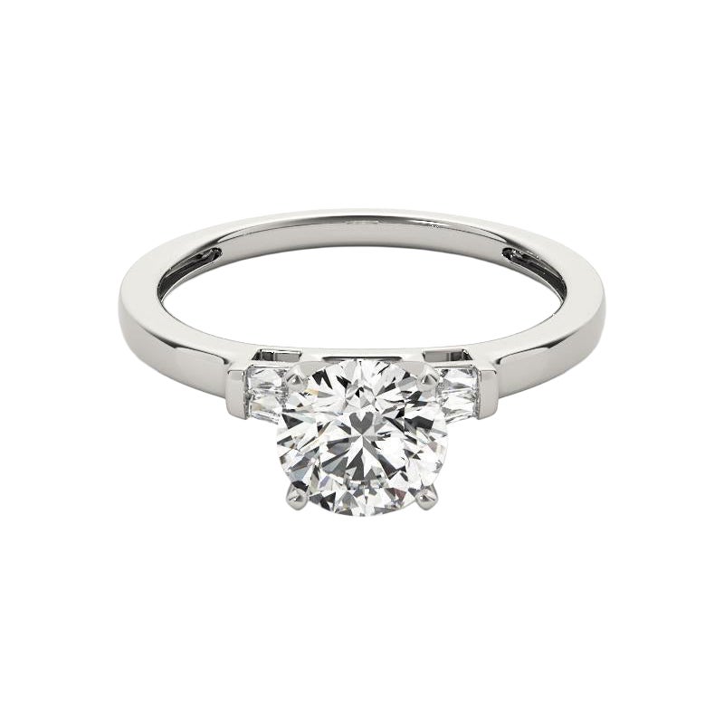 GIA 2ct Round Solitaire & Invisible Baguette 18K White Gold Diamond Ring