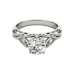 GIA 2ct Round Vine Trellis Filigree Vintage  Diamond Ring