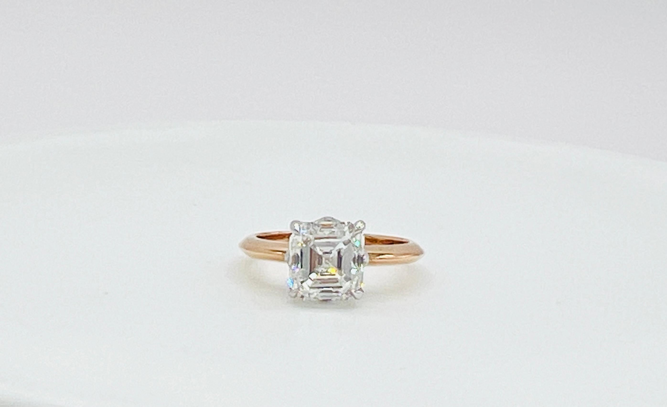 GIA 3 Carat Asscher Cut White Diamond Ring in 18K 2 Tone Gold