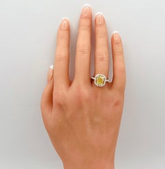GIA 3 Carat Fancy Yellow Radiant Diamond Ring in 18K Yellow and White Gold