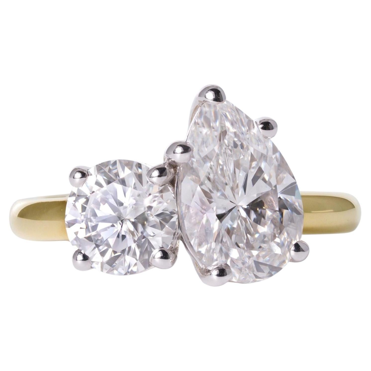 Belrose Jewelers GIA 3 Carat Pear & Round Toi Et Moi Engagement Ring For Sale