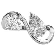 GIA 3 Carats Pear & Round Brilliant D VVS1 Diamonds Toi Et Moi Ring 18K Gold