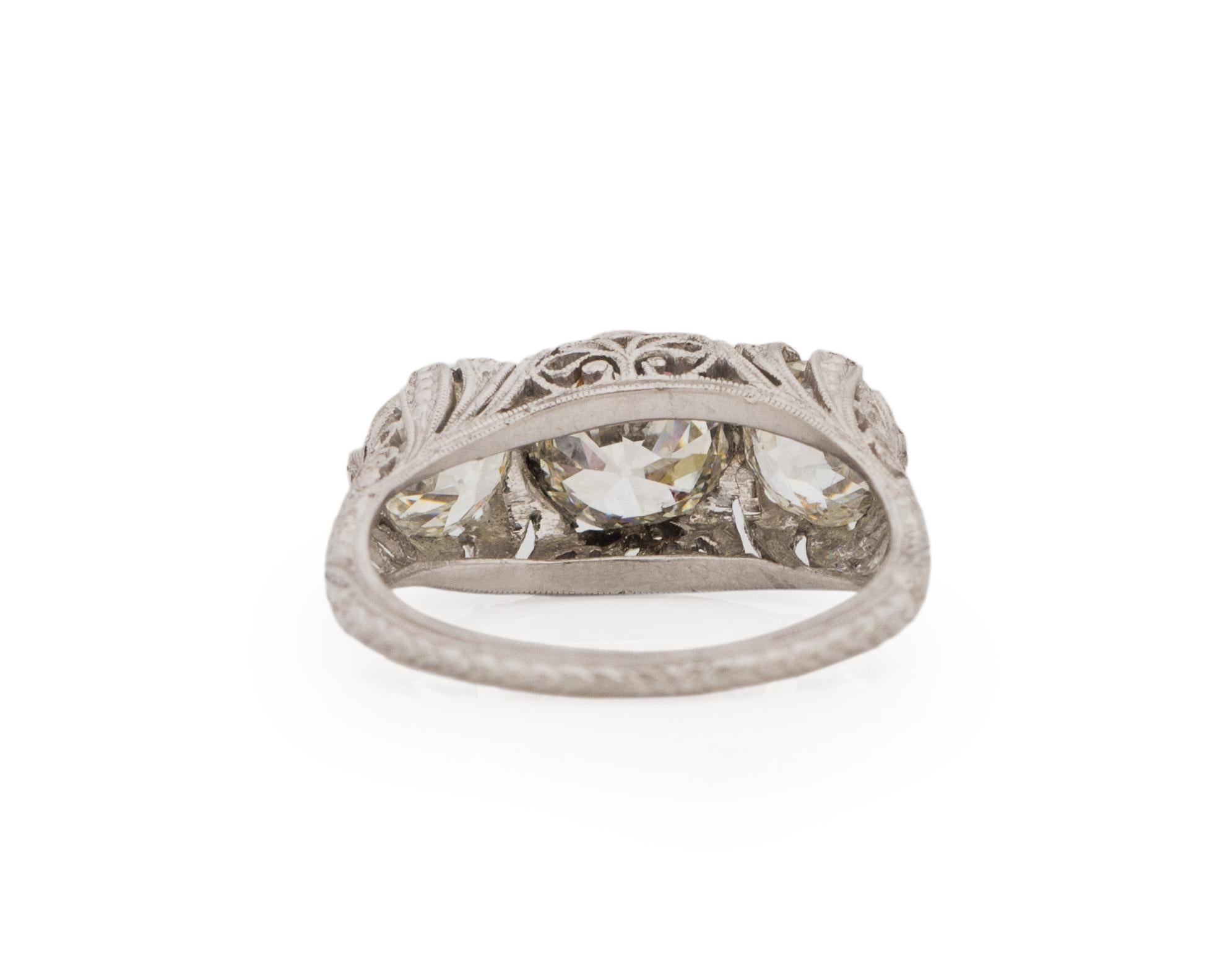 GIA 3 Stone 1.40 Carat Art Deco Diamond Platinum Engagement Ring In Good Condition For Sale In Atlanta, GA