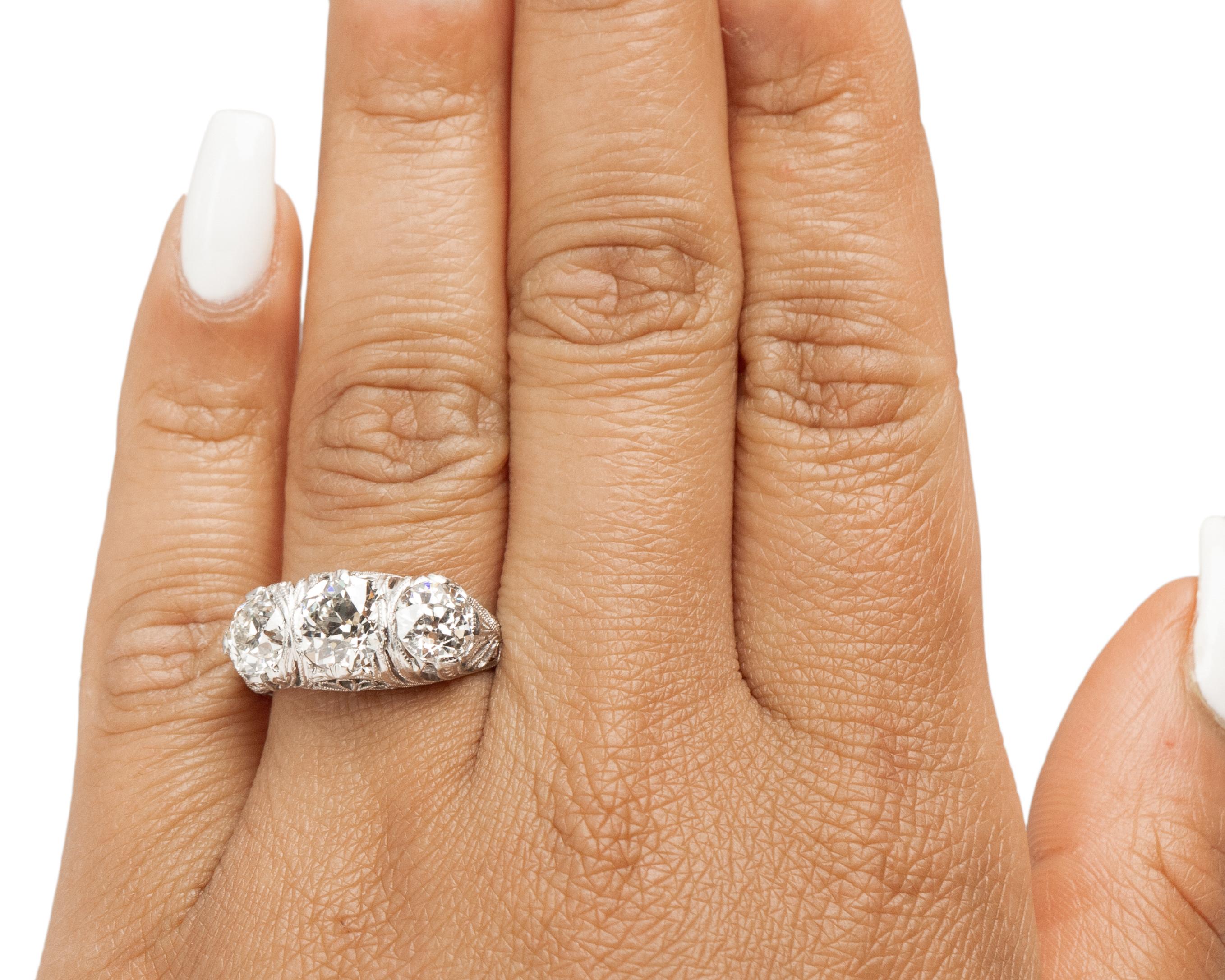 Women's GIA 3 Stone 1.40 Carat Art Deco Diamond Platinum Engagement Ring For Sale