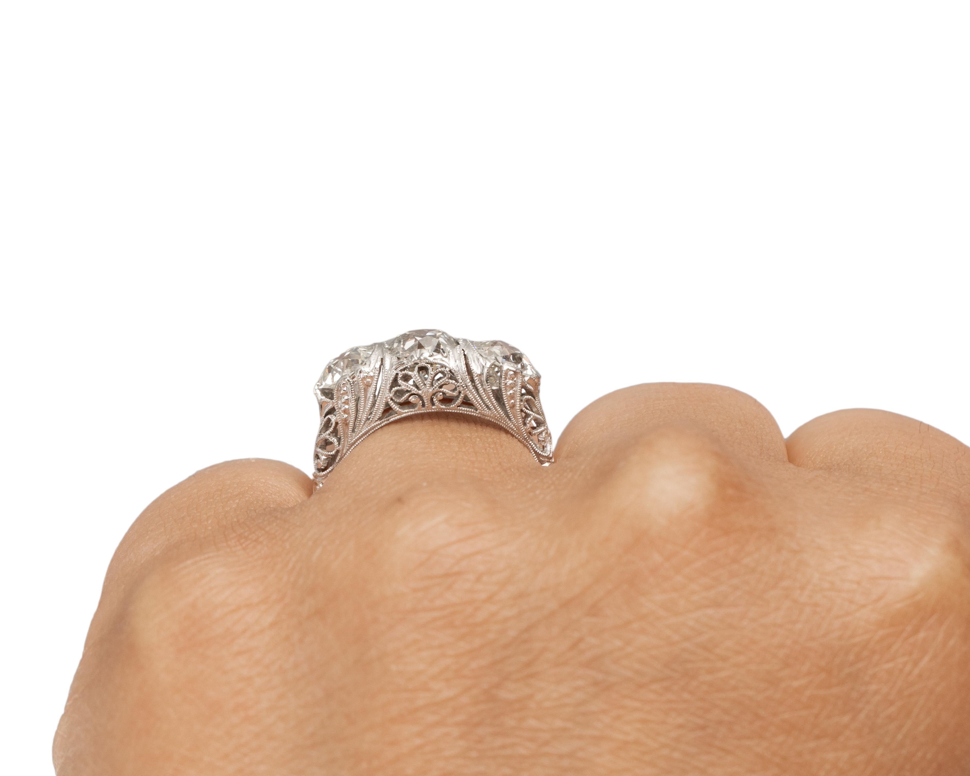 GIA 3 Stone 1.40 Carat Art Deco Diamond Platinum Engagement Ring For Sale 1