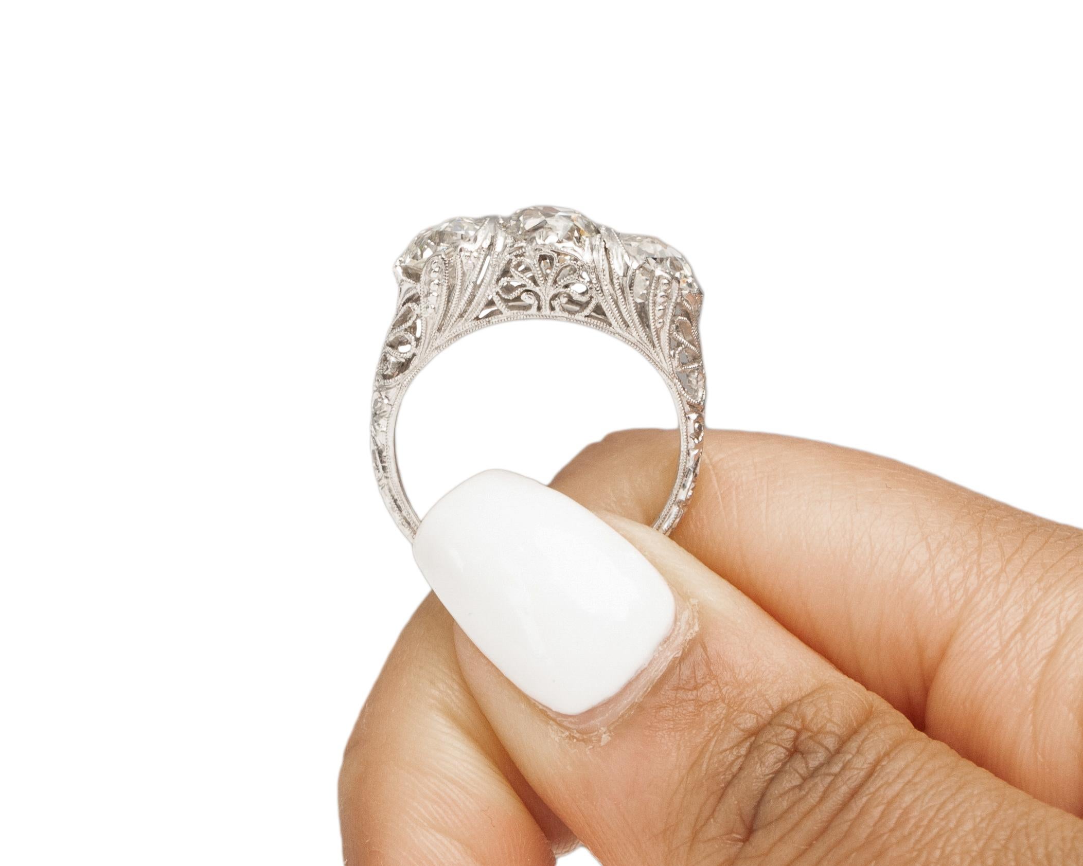 GIA 3 Stone 1.40 Carat Art Deco Diamond Platinum Engagement Ring For Sale 3