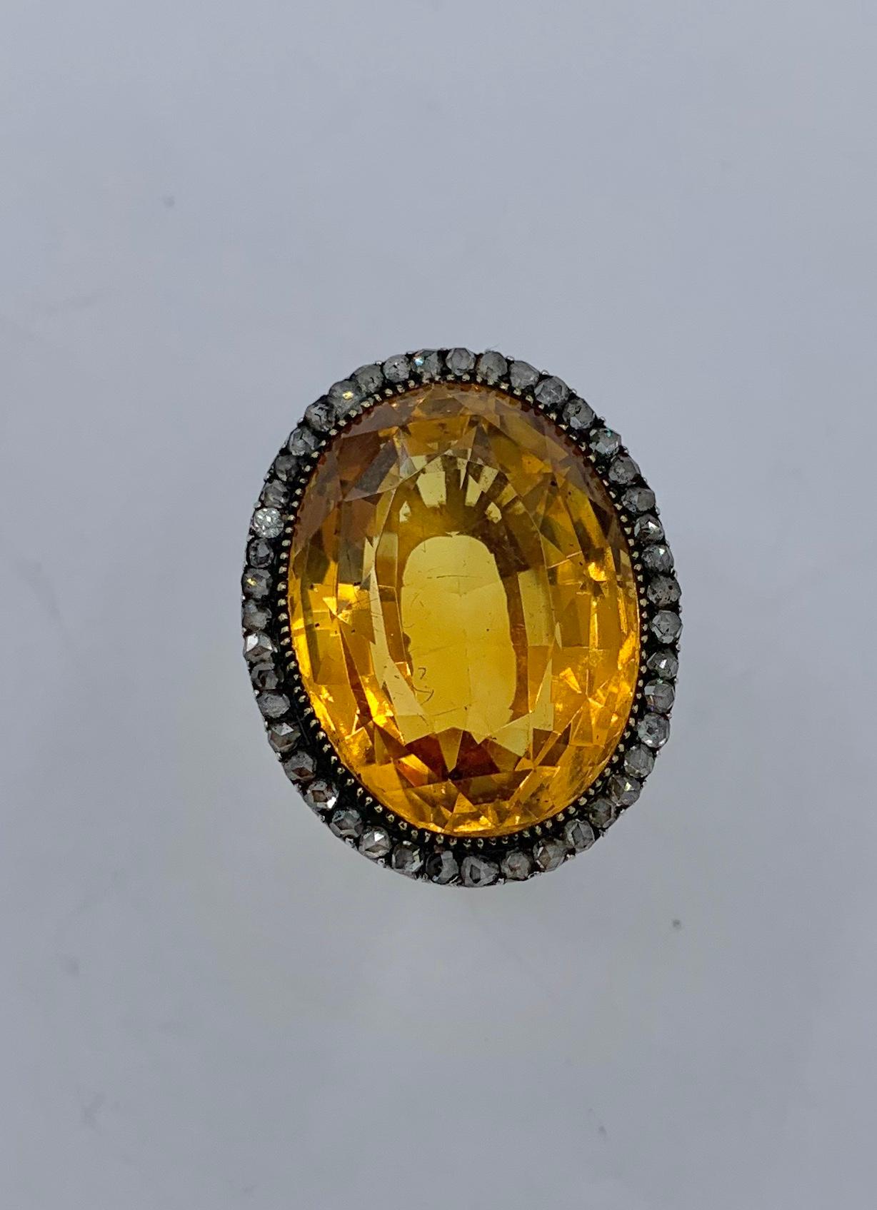 GIA 30 Carat Citrine Rose Diamond Halo Ring 14 Karat Gold Antique Belle Epoque For Sale 1