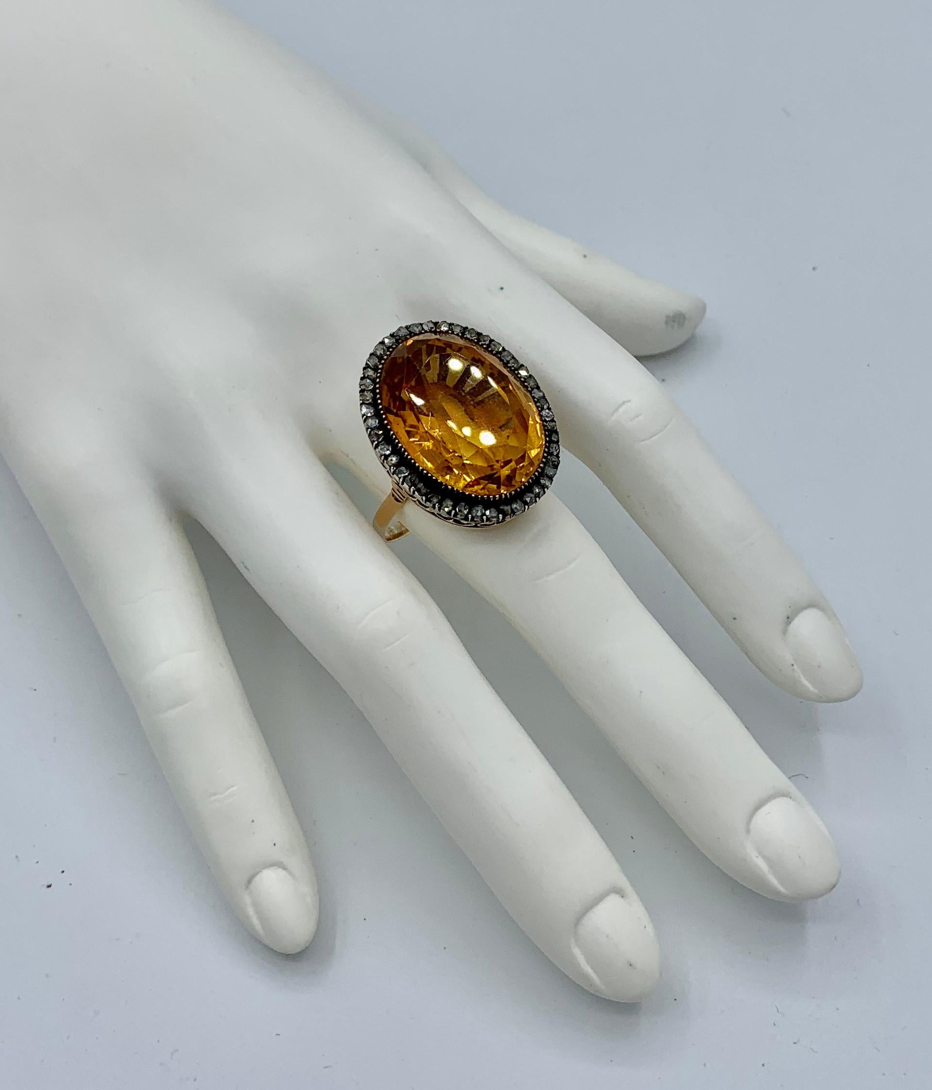 GIA 30 Carat Citrine Rose Diamond Halo Ring 14 Karat Gold Antique Belle Epoque For Sale 4