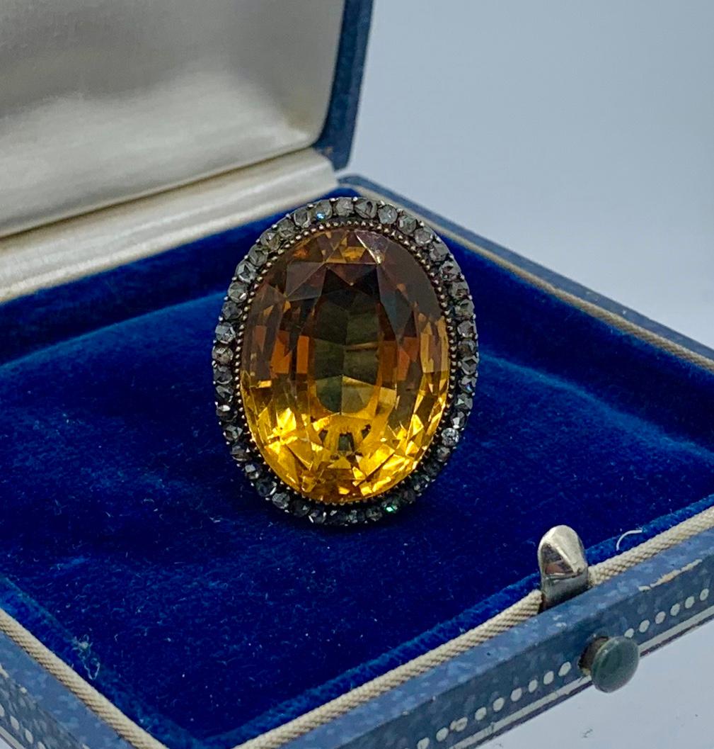 GIA 30 Carat Citrine Rose Diamond Halo Ring 14 Karat Gold Antique Belle Epoque For Sale 8