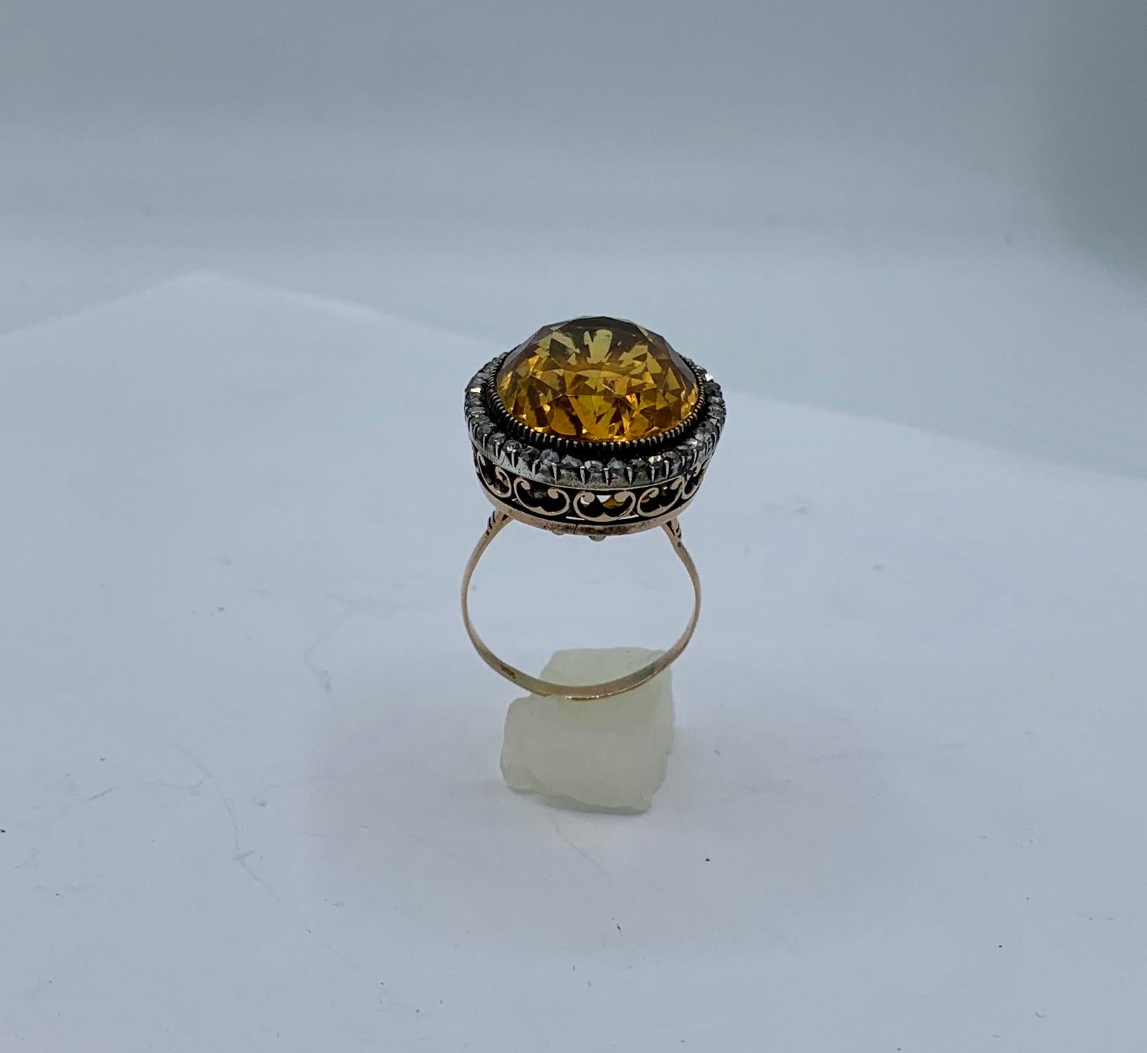 GIA 30 Carat Citrine Rose Diamond Halo Ring 14 Karat Gold Antique Belle Epoque For Sale 10