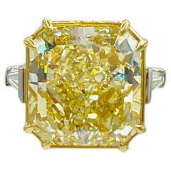 GIA 30 Carat Fancy Yellow Radiant and White Diamond Ring in Platinum and 18K