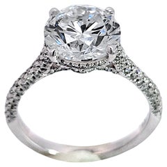 GIA 3.0 Carat G/SI1 Round Diamond 18K Gold Pave Set Engagement Ring