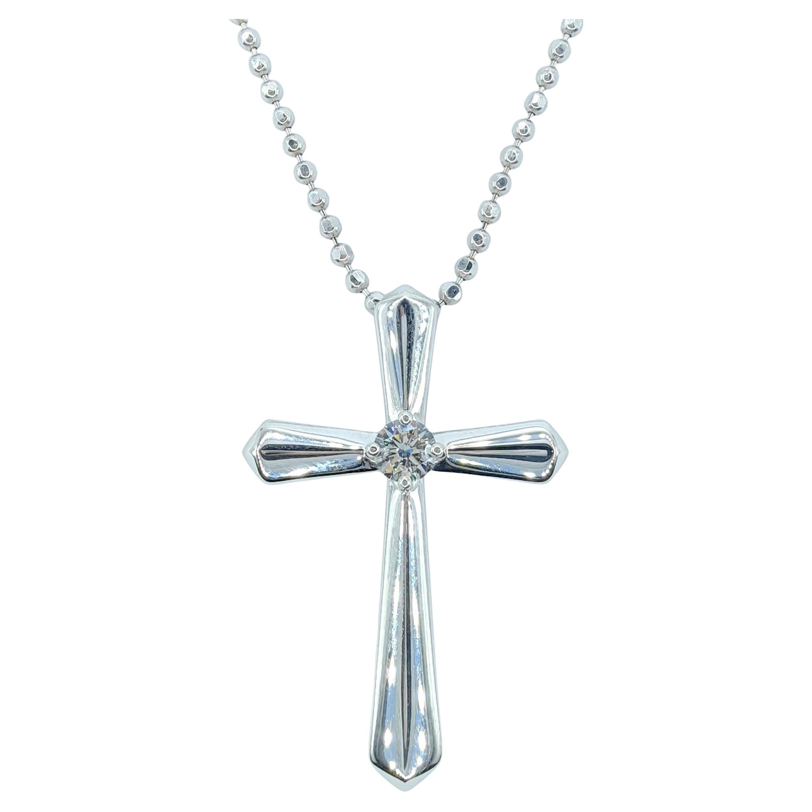 GIA .30 Carat Round Brilliant Cut Diamond Cross Pendant in 18K White Gold