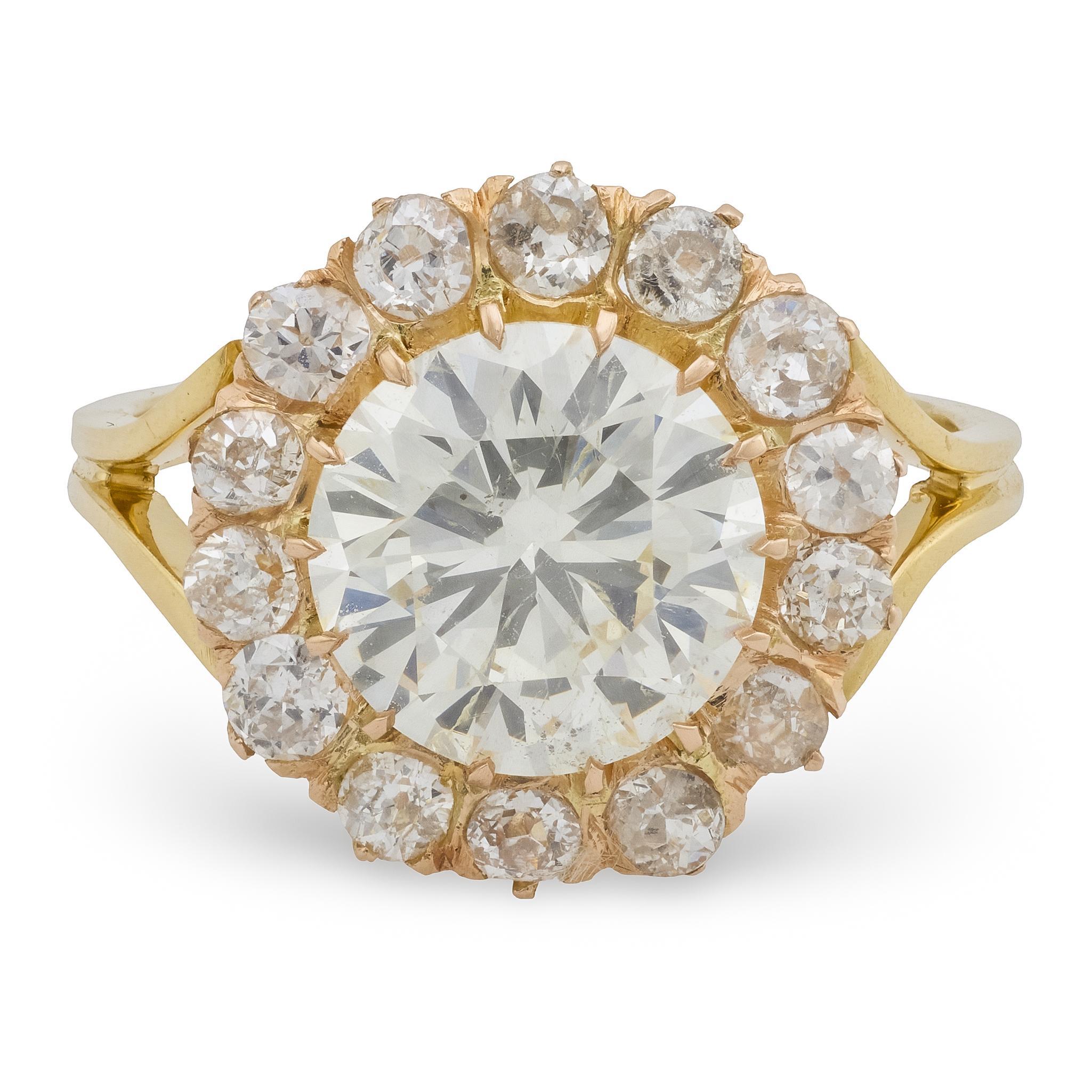 GIA Bague de fiançailles en or jaune 18k avec un diamant de 3,00 carats en vente 2