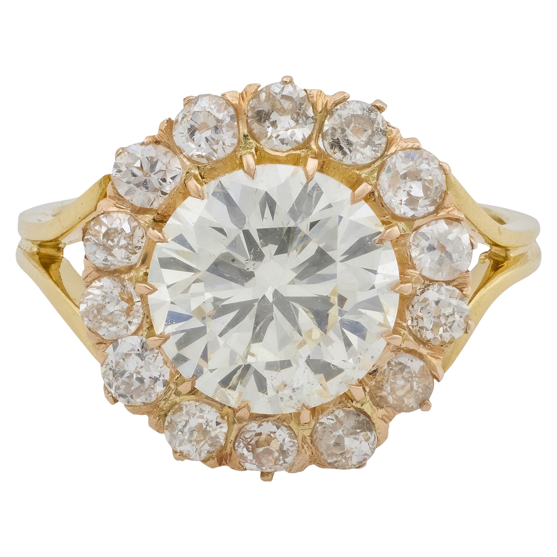 GIA Bague de fiançailles en or jaune 18k avec un diamant de 3,00 carats en vente