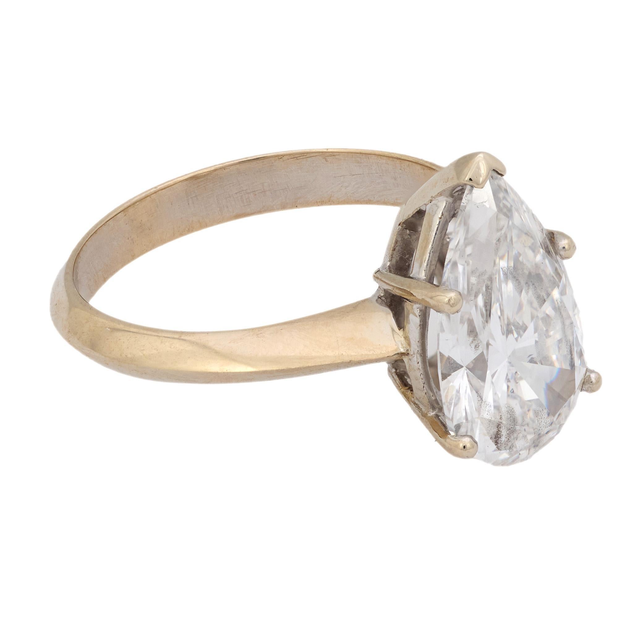 Moderne GIA Bague de fiançailles solitaire en or blanc 14k avec diamant poire de 3,00 carats