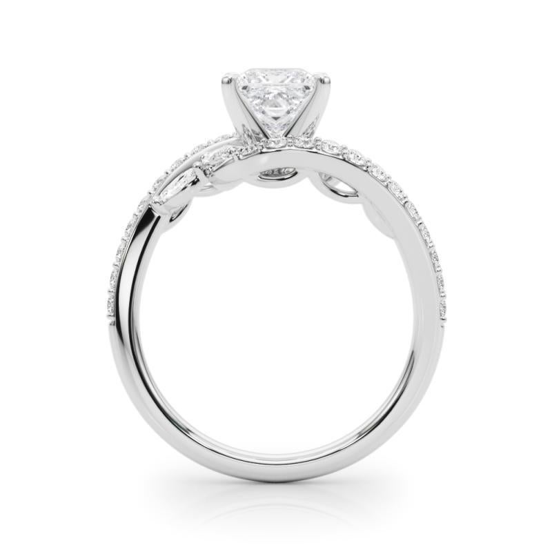 GIA 3.00 Carat Princess Curved Bypass Leaf & Vine 18K White Gold Diamond Ring In New Condition For Sale In New York, NY