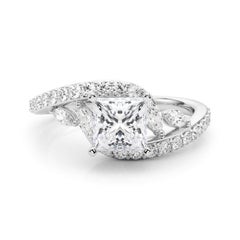 Bague en or blanc GIA 3,00 carats Princesse Curved Bypass Leaf & Vine