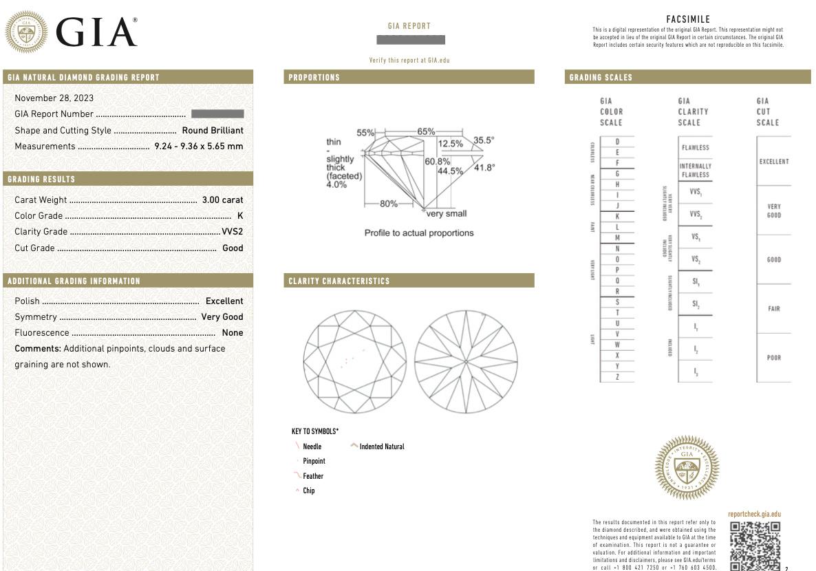 Round Cut GIA 3.00 Carat Round Brilliant Diamond Solitaire Ring in Platinum For Sale