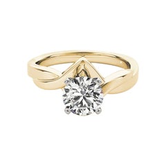 GIA Anello con diamante rotondo solitario Chevron Love Knot in oro giallo 18 carati da 3,00 carati