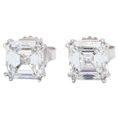GIA 3.00 Carats Total Weight Asscher Cut Diamond 18k White Gold Stud Earrings