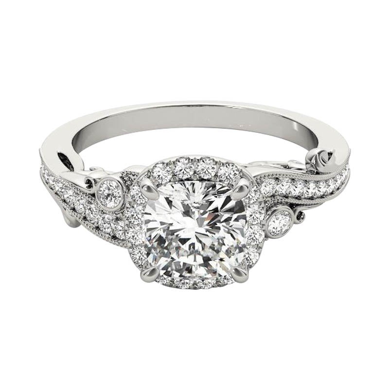 GIA 3.00ct Cushion Antique Halo Multi-Stone Curved Diamond Ring (bague à diamant incurvée)