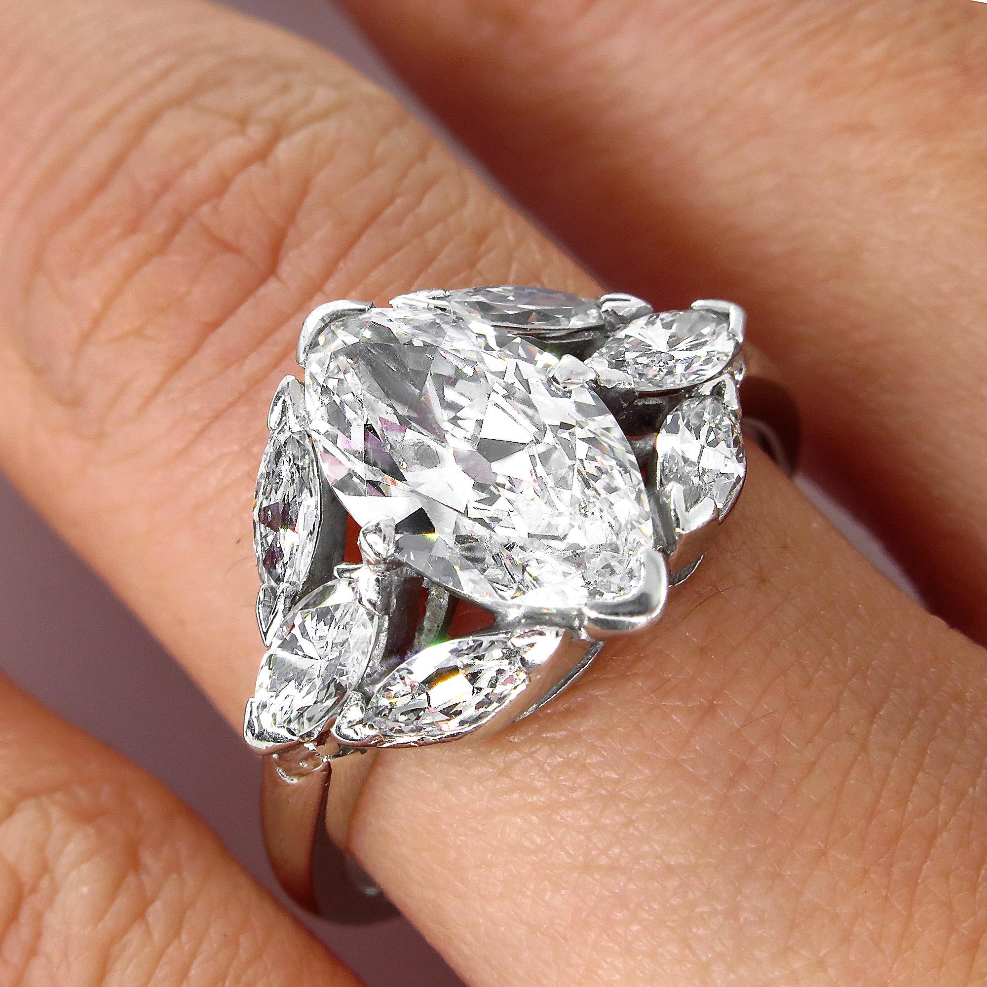 GIA 3.00 Carat Old Oval Moval Cut Diamond Platinum Antique Vintage Ring 1