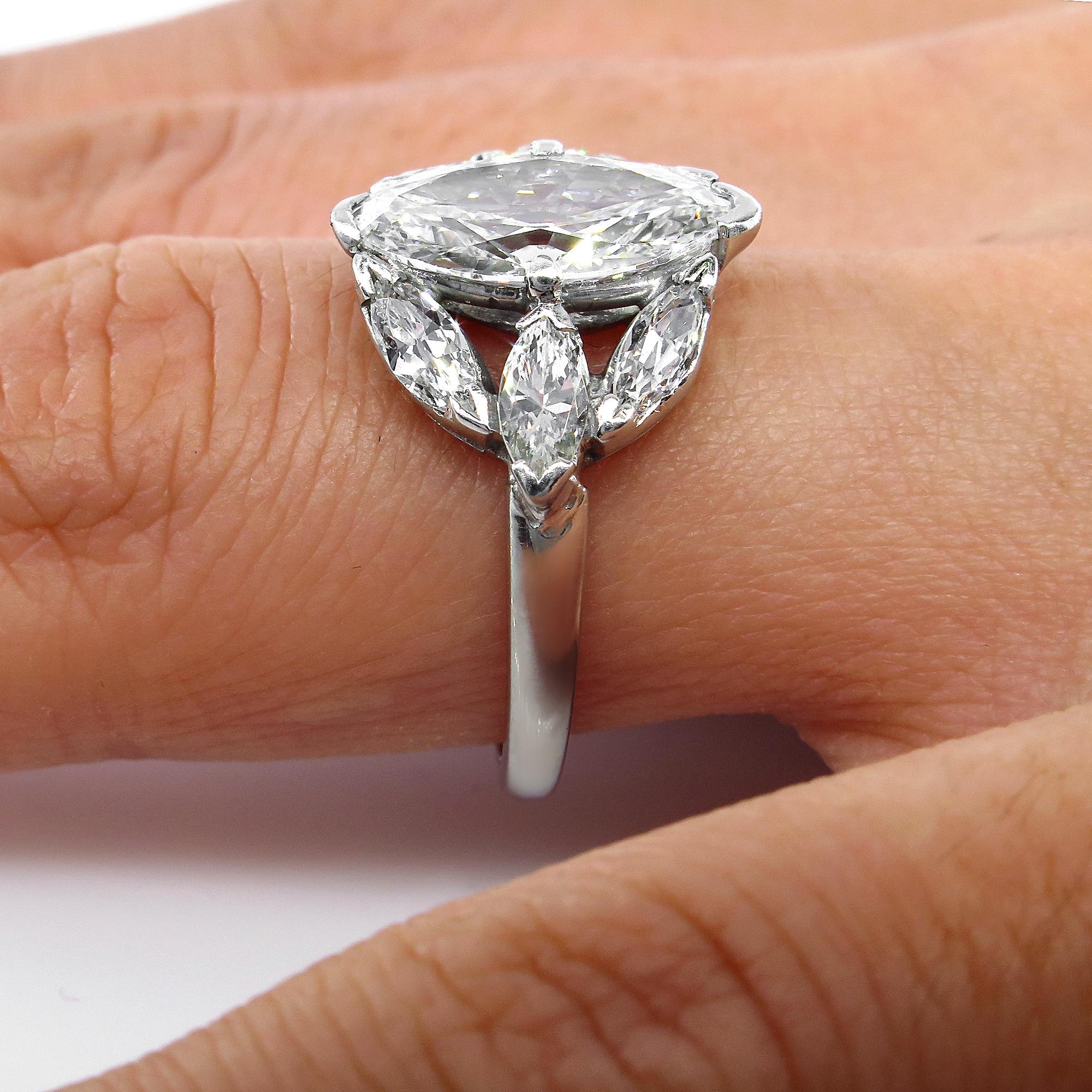 GIA 3.00 Carat Old Oval Moval Cut Diamond Platinum Antique Vintage Ring 2