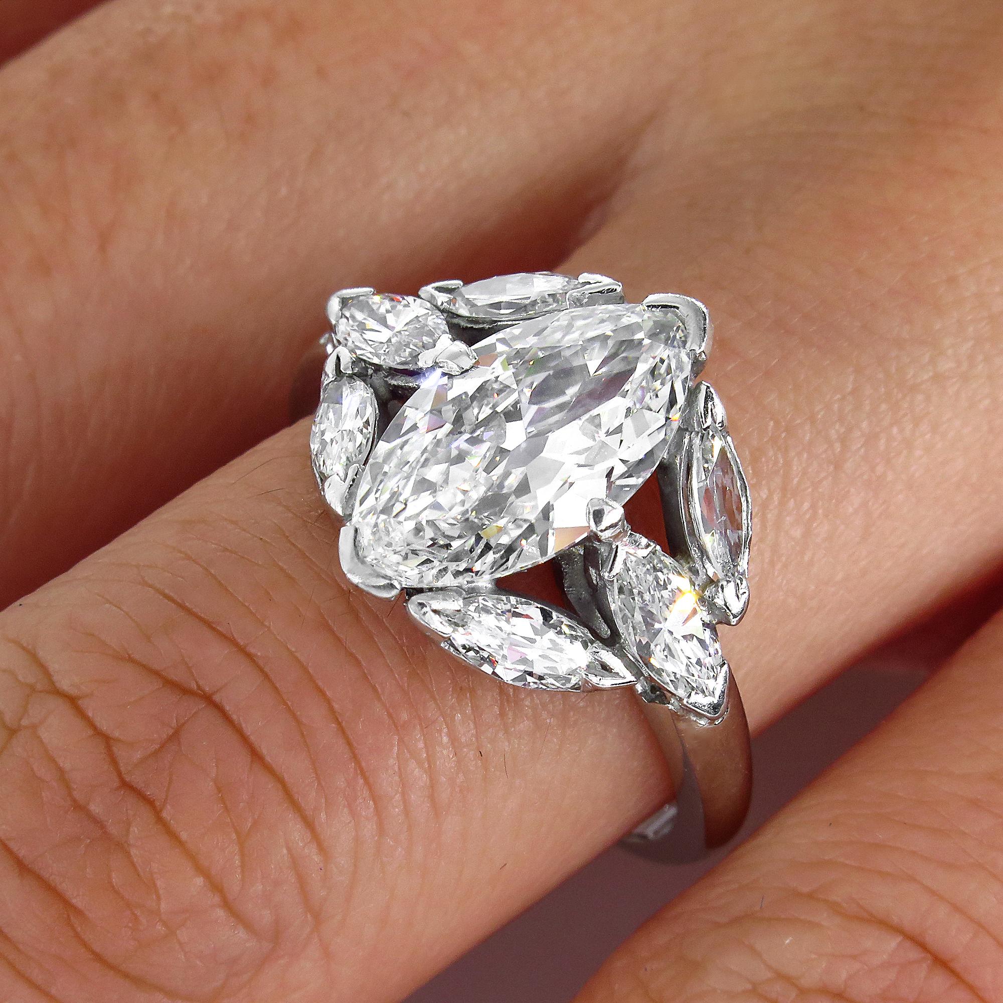 Women's GIA 3.00 Carat Old Oval Moval Cut Diamond Platinum Antique Vintage Ring