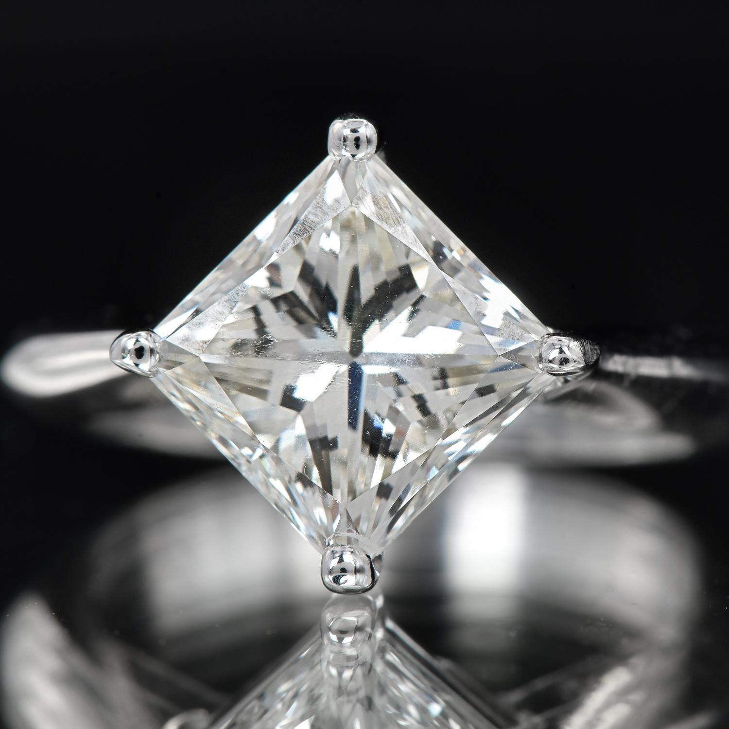 GIA 3.00 Carat Princess Cut Diamond White Gold Solitaire Wedding Bridal Set Ring 4