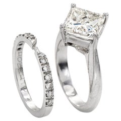GIA 3.00 Carat Princess Cut Diamond White Gold Solitaire Wedding Bridal Set Ring