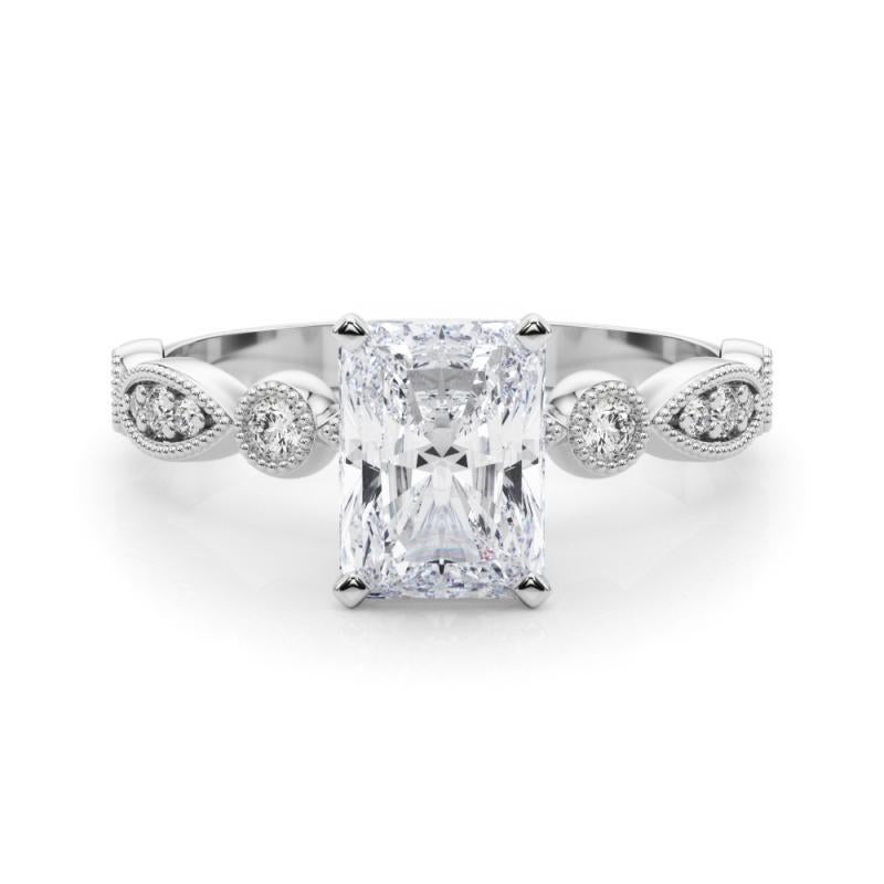 GIA 3,00ct Anello con diamanti radianti a marquise e rotondi con castone a grana grossa