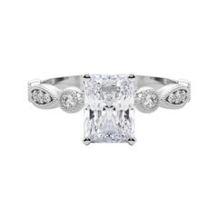 GIA 3.00ct Radiant Marquise & Round Milgrain Bezel Diamond Ring
