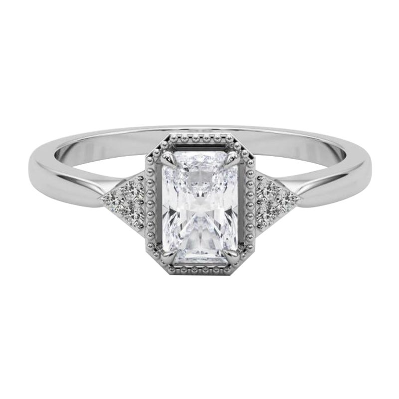 GIA 3,01 Karat Milgrain Radiant Geometrische Lünette  Diamantring