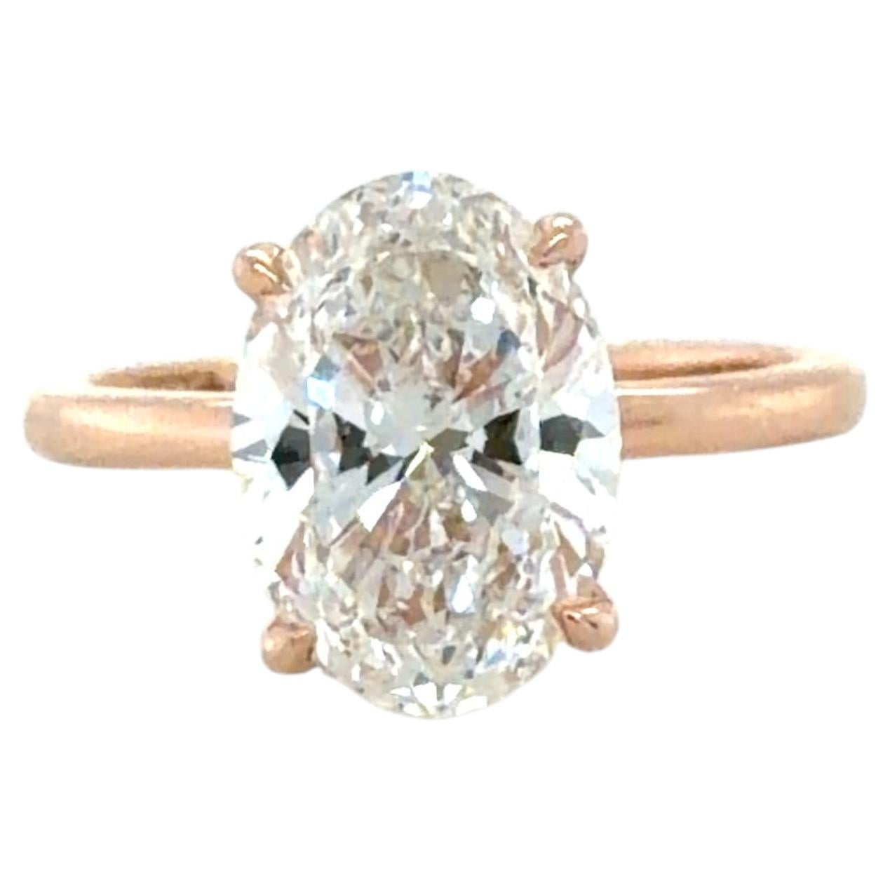 GIA 3.01 Carat Oval Brilliant Cut Diamond Engagement Ring For Sale