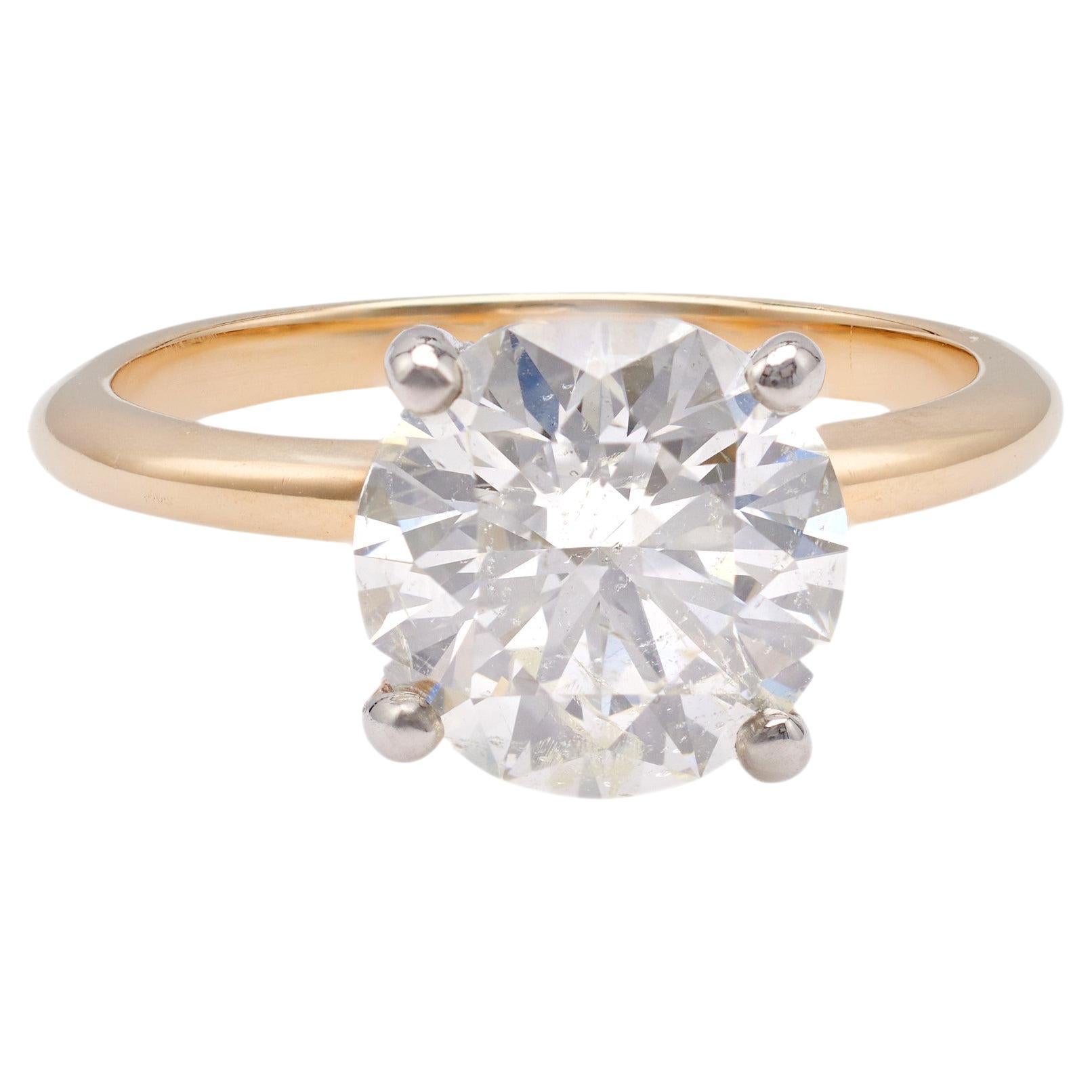 GIA 3.01 Carat Round Brilliant Cut Diamond 14k Yellow Gold Invisible Halo Ring For Sale