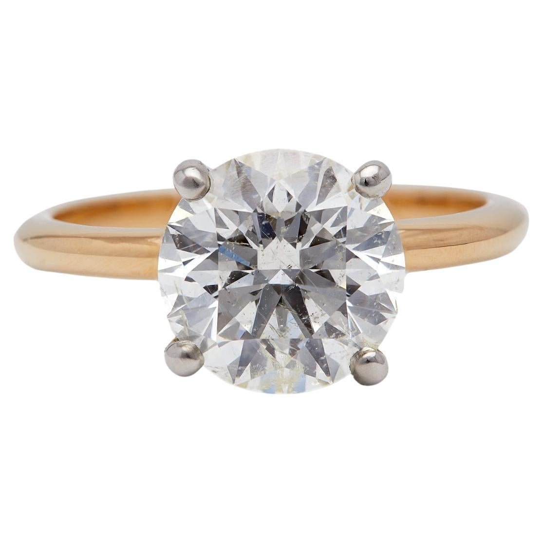 GIA 3.01 Carat Round Brilliant Cut Diamond 14k Yellow Gold Platinum Ring