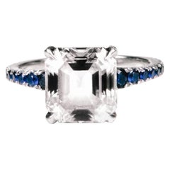 GIA 3.01 Carat Square Emerald / Asscher Cut Diamond and Sapphire Platinum Ring