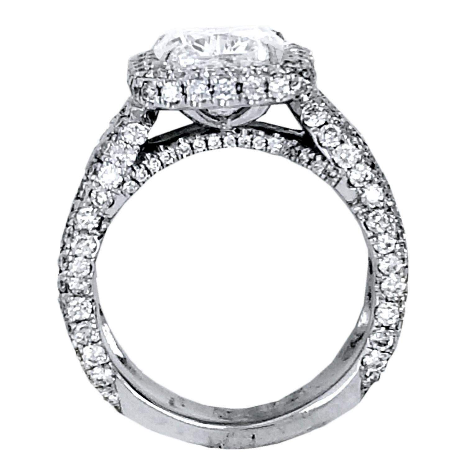Contemporary GIA 3.01 Ct I/VVS2 Cushion Diamond 18K Pave/Bezel Set Engagement Ring with Halo For Sale