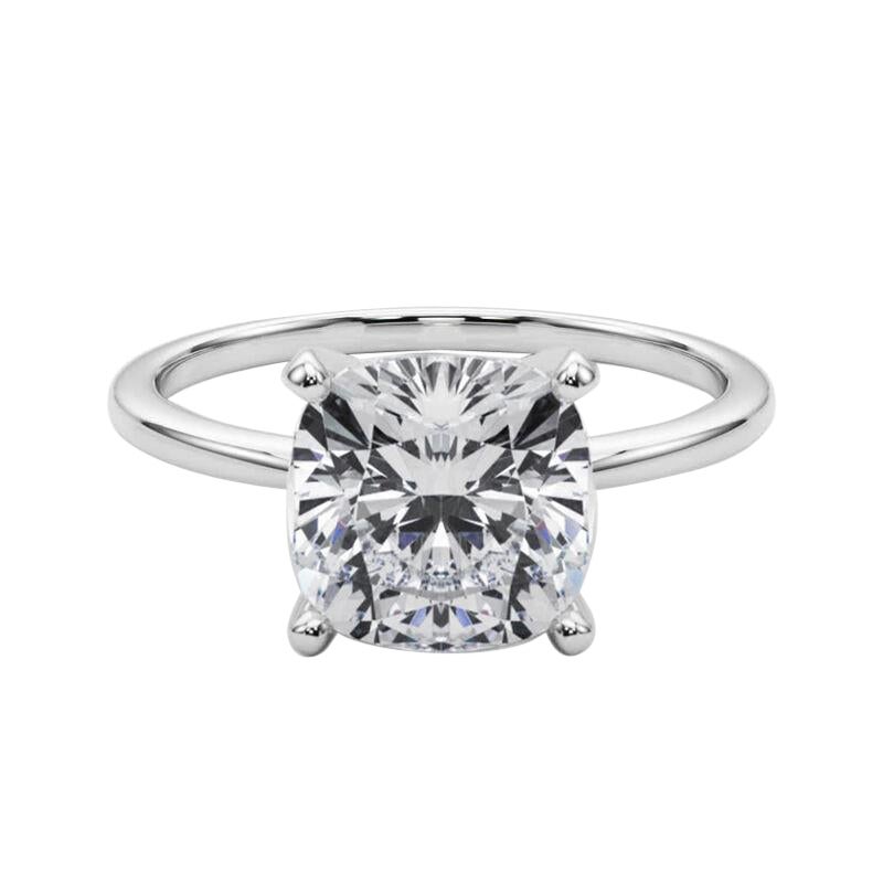 GIA 3.01ct Cushion Slim Band Prong Set Solitaire 18K White Gold Diamond Ring