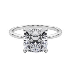 GIA 3,01ct Cushion Slim Band Prong Set Solitär 18K Weißgold Diamantring