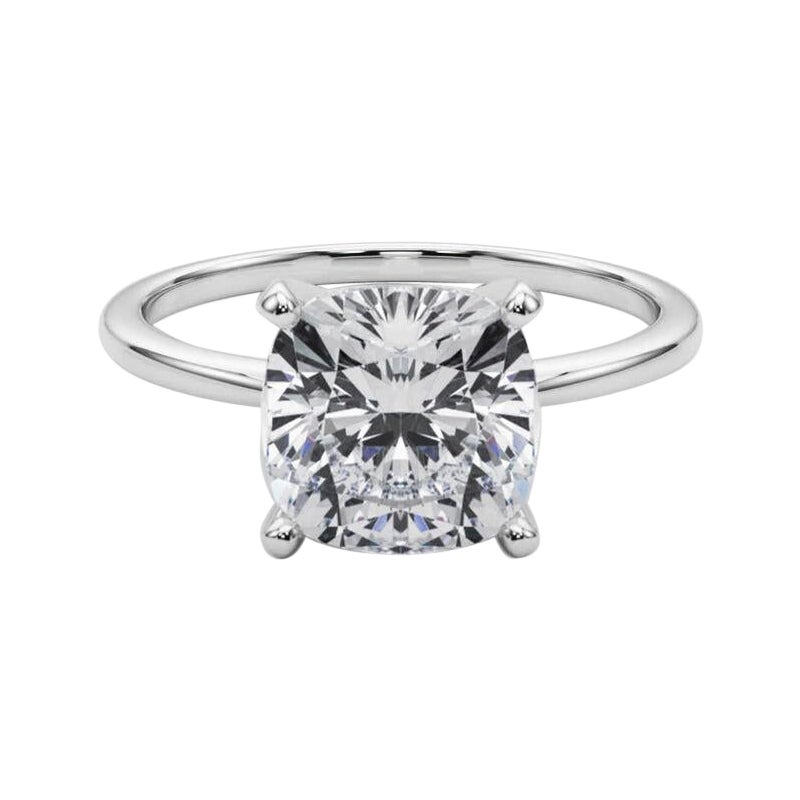 GIA 3,01ct Cushion Slim Band Prong Set Solitaire in oro bianco 18K Diamond Ring