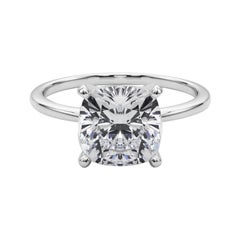 GIA 3,01ct Cushion Slim Band Prong Set Solitaire in oro bianco 18K Diamond Ring