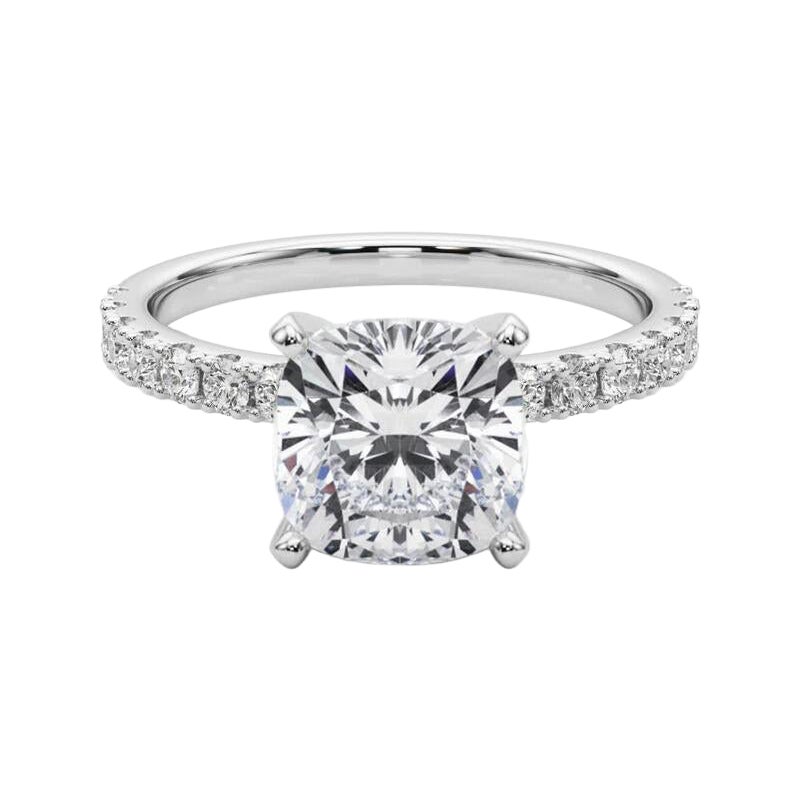 GIA 3.01ct Cushion Solitaire with Half Eternity 18K White Gold Diamond Ring